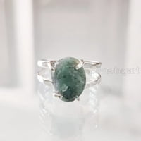 Prirodni smaragdni prsten, grubi Emerald Gemstone prsten, AAA May Birtystone, čekić, sterling srebro,