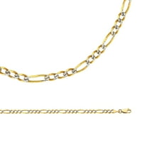 Figaro lanac Čvrsta 14k žuta bijela zlatna ogrlica Pave Diamond Cut Link 3+ dva tona