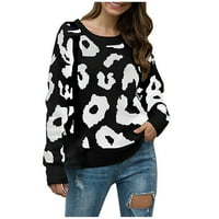 Lovskoo Ženski pulover za vrat za vrat Džemera za ženske dugih rukava Leopard okrugli vrhovi za bluze