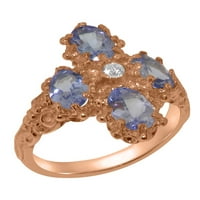 Britanci napravio je 10k Rose Gold Prirodni dijamantski i tanzanitski ženski prsten - Veličine Opcije