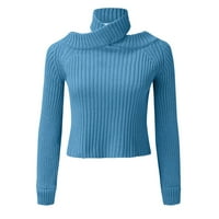 Plus veličina dugih kaputa za žene vunene žene od pulover na ramenu s dugim rukavima slobodno pleteno pulo u boji.