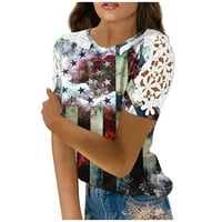 Američka zastava T majice za ženske čipke kratkih rukava Okrugli izrez Labavi kasutni bluza, crni XXL