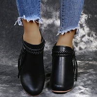 Ženska vintage FAU kožna zip Fringe Solid Color Wedge Okrugle cipele s cipelama ravne čizme za žene