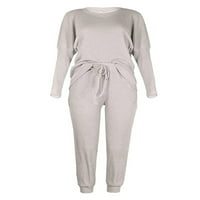 WRCNOTE Ženska noćna odjeća za spavanje za spavanje i hlače Loungwear pada sa džepovima Trenerka elastična struka pidžama siva l
