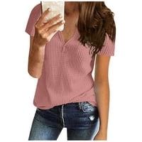 Ljetne vruće košulje za žene Ženska modna boja puna boja V-izrez Casual majica kratkih rukava Top