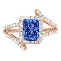 2.1ct smaragdni rez plavi simulirani tanzanite 18k ružičasti ružičasti zlato graviranje izjava godišnjica angažovanog vjenčanja halo prstena 8,75