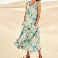 Gotyou haljine modni ljetni casual udobnog cvijeća od pamuka bez rukava sa džepom haljine za plažu za žene mint zelena xxl