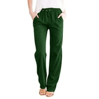 Eguiwyn Womens Casual Solid Color Labavi džepovi Elastični pojas struk hlače Duge pantalone