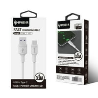 AMPKER USB kabel za OnePlus 10T 5G - TEAGE TEAGE 3A High Powered Type-C do USB kabla - stopala - bijela