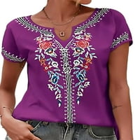 Žene Ljetne vrhove Majica s kratkim rukavima Cvjetni ispis majica Dame Labavi tunik Bluza Plaža Tee Purple XL
