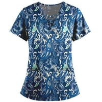 Ženski vrhovi kratkih rukava odštampana bluza Ležerne prilike za žene Ljeto V-izrez T-majice Tuničke majice Plava 4xl