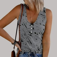 Ženska modna casual tiskara V-izrez majica bez rukava na vrhu pulover tipovi sivi xxl
