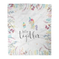 Flannel baca pokrivač pokrivača cvjetnih pastelnih vijenac i jednorog plavi rođendan lagan ugodan plišani