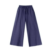 Ženske kaznene pantalone plus veličina pamučna posteljina čvrsta elastična struka džepne duge pantalone