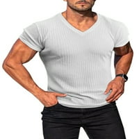 Muška puna boja V-izrez Stretch kratki rukav Slim sportske fitness mišićne majice