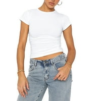 Žene O vrat obloženi kratkim rukavima majica za majicu Crop Top Stretch Solide Basic