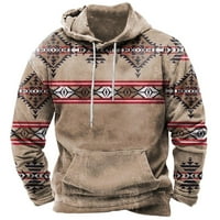 Muški kaput sa kapuljačom zimski vintage zapadni aztec plemenski grafički pulover duksev s duksevima