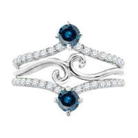 Mauli dragulji za angažman za žene 0. Carat plavi i bijeli dijamantski halo Angažovanje prstena 4-prong