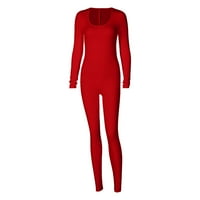 Jumpsuits za žene Ljetni posadni vrat s dugim rukavima kratkih rumica čvrstih ispisa crveno s