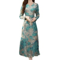 Sezonska haljina dama duga retro haljina za žene ispis V-izrez modni rukavi elegantni dugi rukav haljini