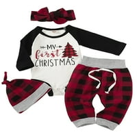Sretan božić za djevojke od novorođenčadi za djecu za bebe Romper Outfit hlače postavio je dugi rukav