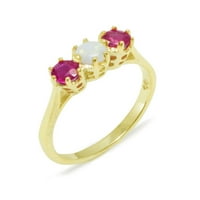 Britanci napravio 9k žuto zlatni prsten sa prirodnim Opal i rubin ženskim godišnjicom - Opcije veličine