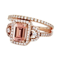 2. Carat Emerald Cut Real Morganitni i dijamantni moissitni mladenkini prsten u 10k ružičastog zlata,