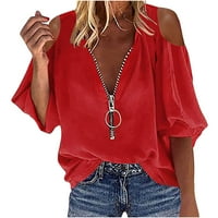 Ljetni vrhovi za žene, žensku rupu s ramenom V izrezom VACT bluza Top čipka Ležerne temperamentne košulje sa patentnim zatvaračem TOP crveni