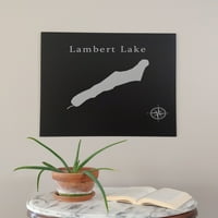 Lambert Lake 24x24 Matte crno metalno jezero Karta Zidna umjetnost Gruzija