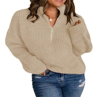 Ženski džemper pleteni pulover dugih rukava ovratnik zatvarača čvrste vrhove za casual svakodnevno