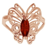 0. CT Marquise Oblik Crveni simulirani Garnet leptir prsten u 14K ružičastog zlata preko srebrne veličine
