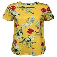 Voguele Dame Tee cvjetni print majica Crew Crt majica Dnevježjak Pulover boemski ljetni vrhovi žuti l