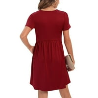 Bazyrey sunce haljine za žene čvrste džepove haljine ženski okrugli izrez casual kratkih rukava crvena