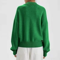 Ženski džemperi Džemper za uklanjanje ramena Ležerne prilike pune dugih rukava debeli plemen V-izrez džemper kaput pletiva zelena 3xl