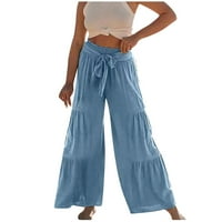 Ženske casual pantalone - Široka noga čvrsta elastična struka labave hlače opuštene fit vrećaste hlače nebesko plavo