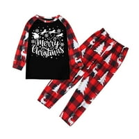 Juebong Holiday PAJAMA PJS setovi koji odgovaraju obiteljski božićni pidžami postavljeni Božićni PJS za obiteljski set crvene plaćene gornje i duge hlače, crno, dijete 10y