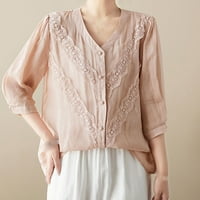 Plus size Ljeto vrhovi modni pamuk i posteljina retro košulja Ženska ljetna tanka V-izrez Majica Looja