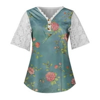 Plus veličine za žene Trendy Ombre Tie Dye čipkasti patchwork v vrat kratki rukav s majicom