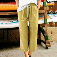 Floleo ženske duge hlače za čišćenje pada ljeta ženska modna casual pune boje elastične pamučne i posteljine