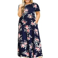 Dyegold sanders za žensku plažu - dame maxi haljine okrugli vrat kratki rukav plus veličina cvjetni