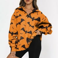 Yubatuo ženski povremeni modni modni dugi rukav Halloween Print Prevelici Zip Dukserirt Top dukserice za žene Narančasta S