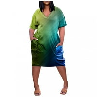 Ženske haljine Mini rukav Mini modni modni tiskani mini ljetni V-izrez Haljina zelena 3xl