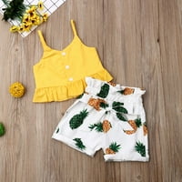 Musuos Baby Girls Ljetna odjeća Set bez rukava, puni boja ruffle camisole + ananas ispis visokih struka
