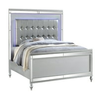 Artlia Queen Veličina tapecirana LED krevet napravljena od drveta u srebrnoj boji