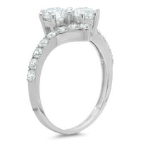 1. CT sjajan okrugli rez simulirani dijamant 14k bijeli zlatni pasijans sa accentima prsten sz 7.5