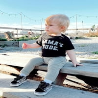 Sunsery Toddler Baby Boy Summer Discture Pismo Ispis majica kratkih rukava + čvrste duge hlače postavljene Crne 6- mjeseci