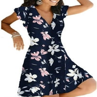 Ljetna ušteda klirenca Squishhappy Ženska bez rukava V izrez cvjetni omotaj mini haljina plus veličina