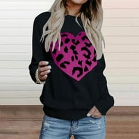 Ženska lagana džemper za posade Rround vrat modni leopard tisak ljubavnih pulover džempera vrhovi
