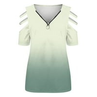 Ženski bluze Dressy Ležerne prilike leptir Print ruffs Tops Strappy Hladno rame Flowy zip-up V izrez