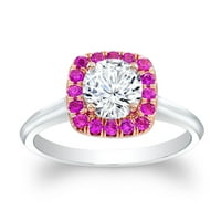 Dame 14kt bijeli i ružni zlatni prsten sa prirodnim ružičastim safilnim jastukom Halo i 1CT White Sapphire